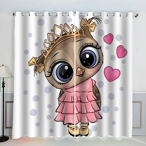 AKATIE Vorhänge, Prinzessin, Eule, Cartoon, niedlich, blickdicht, für Schlafzimmer, Mädchen, Jungen, Jugendzimmer, Wärmeisolierung und Geräuschreduzierung (200 x 200 cm) von AKATIE