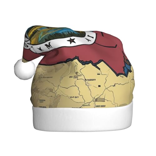 AKDODK Abstrakte Montana-Flagge, Map04-Druck, Weihnachtsmütze, lustige Weihnachtsmütze für Erwachsene, Plüsch-Weihnachtsmannmütze, Weihnachtsfeierzubehör von AKDODK