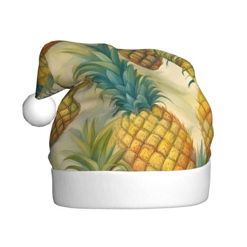 AKDODK Weihnachtsmütze mit Ananas-Druck, lustige Weihnachtsmütze für Erwachsene, Plüsch-Weihnachtsmannmütze, Weihnachtsfeierzubehör von AKDODK