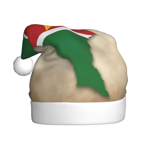 AKDODK Weihnachtsmütze mit Surinam-Flagge, Map04, lustige Weihnachtsmütze für Erwachsene, Plüsch-Weihnachtsmannmütze, Weihnachtsfeierzubehör von AKDODK