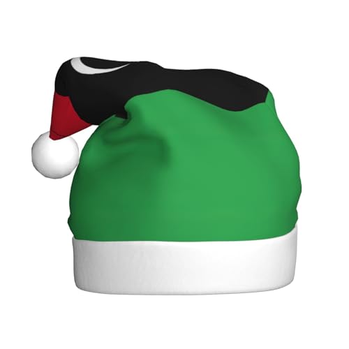 AKDODK Weihnachtsmütze mit libyscher Flagge, lustige Weihnachtsmütze für Erwachsene, Plüsch-Weihnachtsmannmütze, Weihnachtsfeierzubehör von AKDODK