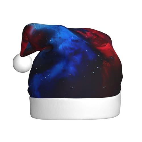 AKDODK Weihnachtsmütze mit rotem und blauem Galaxie-Druck, lustige Weihnachtsmütze für Erwachsene, Plüsch-Weihnachtsmannmütze, Weihnachtsfeierzubehör von AKDODK