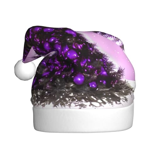 AKDODK Weihnachtsmütze mit violettem Baumdruck, lustige Weihnachtsmützen für Erwachsene, Plüsch-Weihnachtsmannmütze, Weihnachtsfeierzubehör von AKDODK