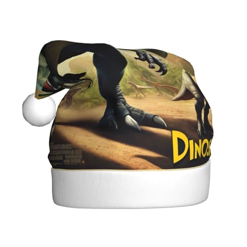 AKDODK Weihnachtsparty-Hut mit Dinosaurier-Filmmotiv 01, lustige Weihnachtsmütze für Erwachsene, Plüsch-Weihnachtsmannmütze, Weihnachtsfeierzubehör von AKDODK