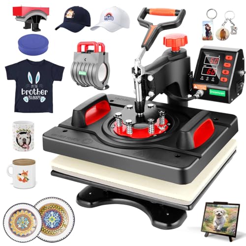 AKEYDIY Heißpresse 5 in 1 Hitzepresse Transferpresse 360 Grad Schwenkbar DIY Mulitifunktional Sublimation Heat Press Wärmepresse für T-Shirts, Hüte, Tassen, Teller usw und HTV-Vinylprojekte von AKEYDIY