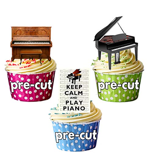 Klavier, Pianisten, Keep Calm And Party Pack mix- Essbar Stand-up Cupcake Topper (36 Stück) von AK Giftshop