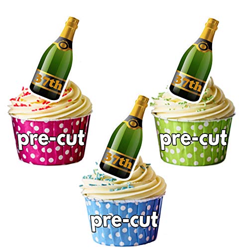 vorgeschnittenen 37. Champagner Flasche – Essbare Cupcake Topper Geburtstag/Jahrestag Kuchen Dekorationen (24 Stück) von AK Giftshop