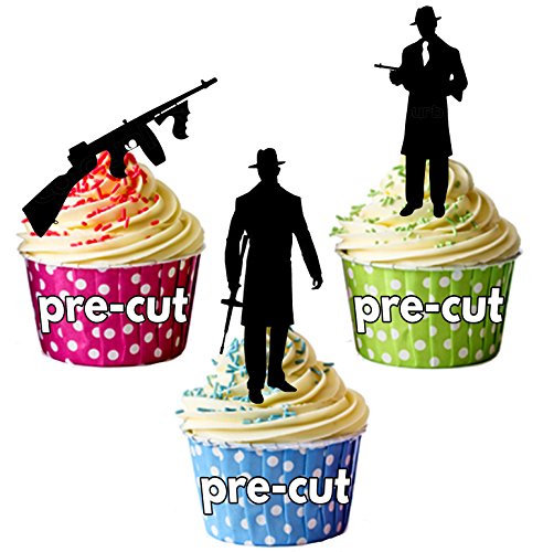 vorgeschnittenen Gangster Mob Silhouette 1920 1930 – Essbare Cupcake Topper/Kuchen Dekorationen (12 Stück) von AK Giftshop