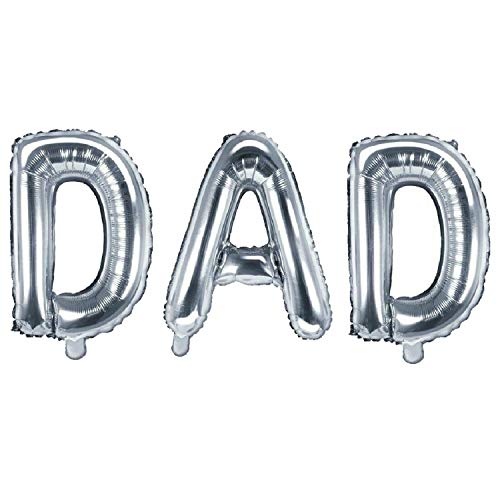 AKH® Luftballon mit Aufschrift "Dad", Folie, 41 cm, mit einem aufblasbaren Kunststoffschlauch, Happy Father's Day Dekorationen Happy Birthday Dad, silberfarben von AKH