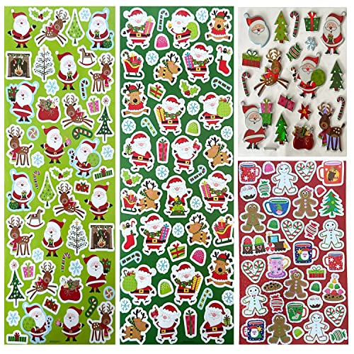 AKH® Weihnachtsaufkleber | 120 Aufkleber | selbstklebend | Weihnachts-Aufkleber-Set | Kunst und Handwerk für Kinder Erwachsene | für Weihnachtskartenherstellung, Basteln, Scrapbooking, Geschenk von AKH