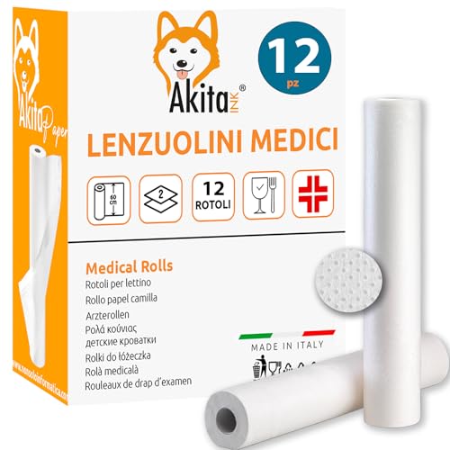 AkitaINK Rolle Massageliegen, Packung mit 12 Rollen à 60 cm x 75 m, 100 % Zellulose, weich und saugfähig, Papierrollen für Kosmetikerin und Therapien, medizinische Einweg-Bettwäsche von AKITAInk