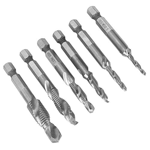 6-teiliges HSS-Gewindebohrer-Set mit Sechskantschaft, Schnellarbeitsstahl M3/M4/M5/M6/M8/M10, 6,35 Mm Sechskantschaft, Sechskantbohrer für Metall- und Holzarbeiten (Metrisches von AKLOSIPY