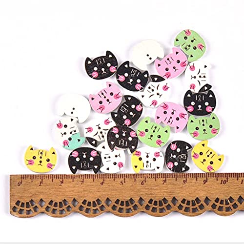 AKOAK 50 Stück 2-Loch Holzknöpfe Katze Knöpfe für Hand Scrapbooking Nähen Kostüm Dekorieren DIY Handwerk Herstellung (A-01, Katze) von AKOAK