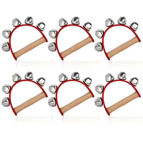 6 Stück Schlittenglocken Handschlittenglocken Instrument Handheld Glöckchen Musikglocken Holzgriff Handglocke Musikglocken Rot Lederband für Weihnachten Valentinstag Basteln Dekor von AKOLAFE