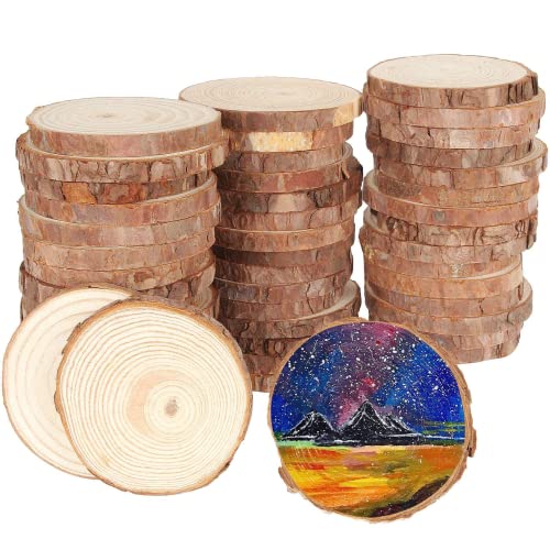 AKOLAFE 50 Stück natürliche Holzscheiben, 7,9 cm - 8,9 cm, rustikale Holzscheiben, Ornamente, unlackierte Holzscheiben, runde Holzscheiben, Kiefernholzkreise zum Basteln, Untersetzer, Weihnachten, von AKOLAFE