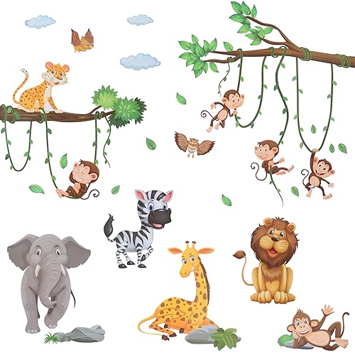 2 Stück Wandtattoo Safari Dschungel Tiere Wandaufkleber Löwe Giraffe Elefant Tropische Wandtattoo Dschungel Tiere Baum Wandaufkleber Wandsticker Wanddeko für Kinderzimmer Babyzimmer Türen von AKONE