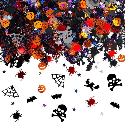 AKONE Halloween Konfetti, Halloween Streudeko Tischdeko, 30g/600 Stück Halloween Dekoration Confetti, Fledermaus Streudeko, Spinne Tischdeko, Hexen Kürbisse Sterne Geist Halloween Deko (A) von AKONE