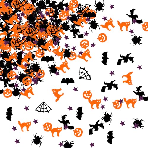 AKONE Halloween Konfetti, Halloween Streudeko Tischdeko, 30g/600 Stück Halloween Dekoration Confetti, Fledermaus Streudeko, Spinne Tischdeko, Hexen Kürbisse Sterne Geist Halloween Deko (B) von AKONE