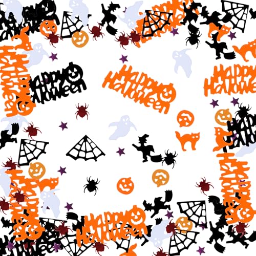 AKONE Halloween Konfetti, Halloween Streudeko Tischdeko, 30g/600 Stück Halloween Dekoration Confetti, Fledermaus Streudeko, Spinne Tischdeko, Hexen Kürbisse Sterne Geist Halloween Deko (C) von AKONE