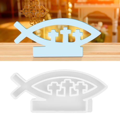 AKONE Silikonform Fisch Kommunion, Silikonformen Gießformen Fische, Gießform Fisch Kerzenhalter, Gießformen Silikon Fisch, Silikonform Fisch mit Kreuz für Kommunion Deko Kommunion Geschenk von AKONE