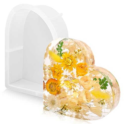 AKONE Silikonformen Epoxidharz Herz, Große Epoxidharz Formen, Groß Resin Gießform Silikon, 3D Herzform Silikonform Dekorationen Getrocknete Blumen Buchstützen Harzgießen für Hochzeit Valentinstag von AKONE