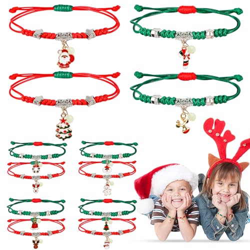 AKONE Weihnachten Freundschaftsarmbänder 12 Stück, Nachtleuchtendes Weihnachten Armbänder, Verstellbares Geflochtenes Armband mit Anhänger für Kinder Adventskalender Schmuck Weihnachts Deko von AKONE