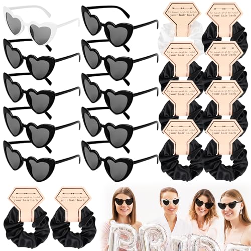 JGA Brille&Team Braut Haargummi, Bride Party Herz Sonnenbrille, Jga Accessoires Frauen mit 10 Sonnenbrille Herz + 10 Bride Haargummi, Jga Deko für Junggesellinnenabschied, Party, Hochzeit (Schwarz) von AKONE