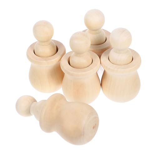 AKOOSY 5 Stück Puppen-Holzglas-Set holzspielzeug bastelmaterial Holzfiguren Bastelset Kreativset Holzpuppen Holzfiguren Set unvollendetes Holzhandwerk hölzern Khaki von AKOOSY