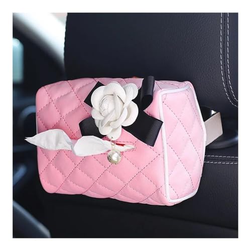 AKOUFALL Taschentuchhalter fürs Auto Taschentuchbox Fürs Auto Mit Kamelie-Blume Leder Für Aufhängen Auto-Seidenpapierhalter Tragbare Auto-Papiertüte Autozubehör Taschentuchhalter fürs Auto(Blanc) von AKOUFALL