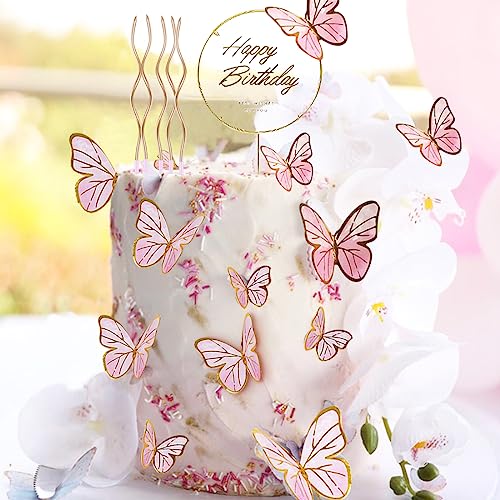 Tortendeko Geburtstag,12 Stück Torten Deko Geburtstag Schmetterlinge mit Geburtstagskerzen,Happy Birthday Cake Topper für Mädchen Kinder Fraue Kuchen Deko Geburtstag,Cupcake Muffin Deko,Lila von AKSXU