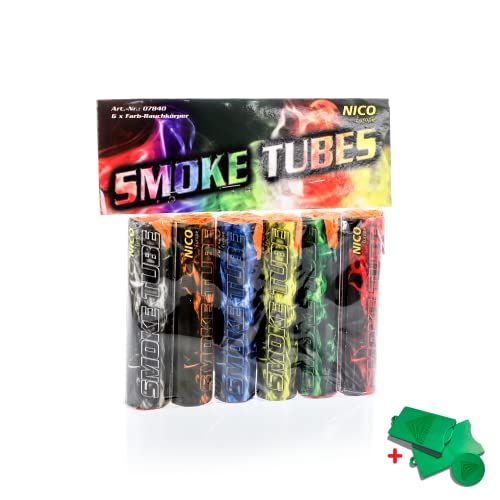 AKTIVHANDEL Smoke Tubes, Rauchfackeln 6-teiliges Set in Rot, Grün, Blau, Weiß, Orange und Gelb, Rauchbomben, Kat T1 Feuerwerk inkl. Einkaufswagenchip von AKTIVHANDEL