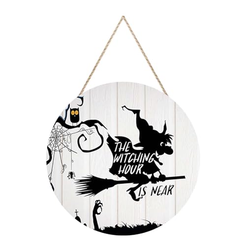 AKTOUR 40 Hochzeitstag Bilderrahmen Halloween Holz Tag Trick Hexe Holz Tag Halloween Willkommen Türschild Schöne Geschenke Für Freundinnen Zu Weihnachten (Grey, 30x30x0.5) von AKTOUR