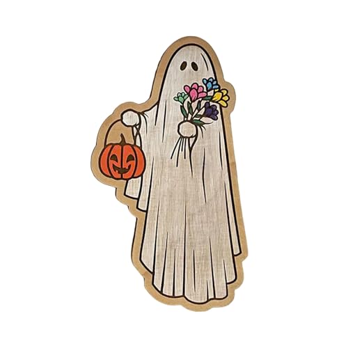 AKTOUR Bauhelme Erwachsene Lustig Magnete Holzfigur Kühlschrankaufkleber Halloween Holz handbemalt Dekor Kühlschrankaufkleber Wiederverwendbar Halloween handbemalt Geister Sticker (Q6-Light Blue, 10x von AKTOUR