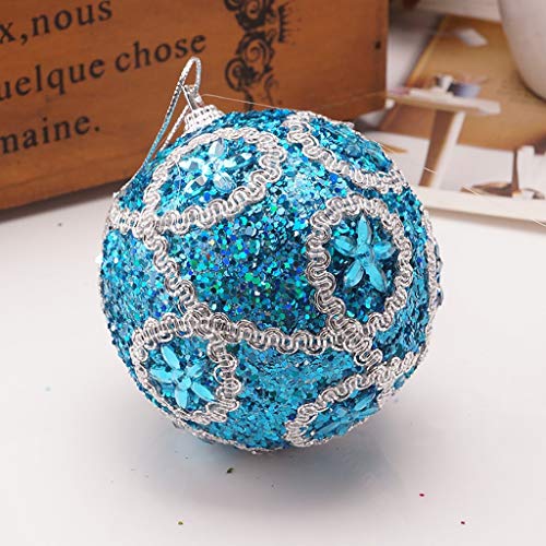 AKTOUR Campingschränke Kugeln 8CM Ornament Strass Glitter Baumkugel Weihnachtsdekoration Aufhänger Spiegel Rund Schwarz Lederband (Blue, One Size) von AKTOUR