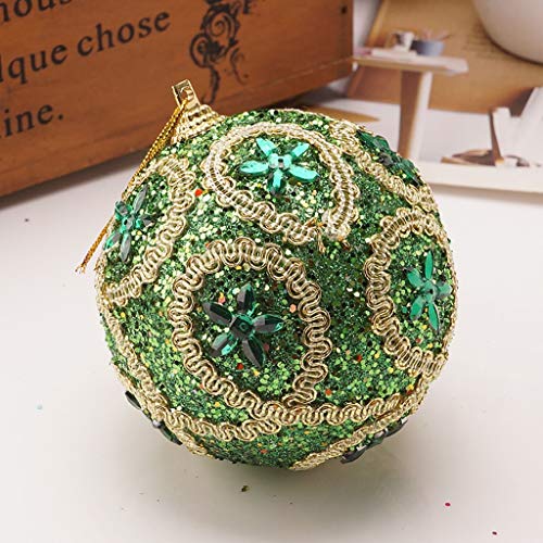 AKTOUR Campingschränke Kugeln 8CM Ornament Strass Glitter Baumkugel Weihnachtsdekoration Aufhänger Spiegel Rund Schwarz Lederband (Green, One Size) von AKTOUR