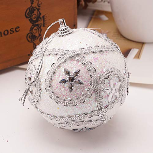 AKTOUR Campingschränke Kugeln 8CM Ornament Strass Glitter Baumkugel Weihnachtsdekoration Aufhänger Spiegel Rund Schwarz Lederband (White, One Size) von AKTOUR