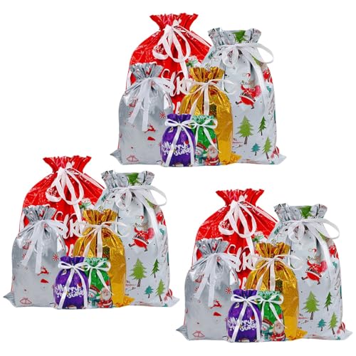 AKTOUR Gelbe Rosengeschenke Für Weihnachtsverpackung Kordelzug Geschenktüte Santa Candy Geschenktüte 18 Stück oder 15 Stück Geschenkpapier Liefert (B, One Size) von AKTOUR