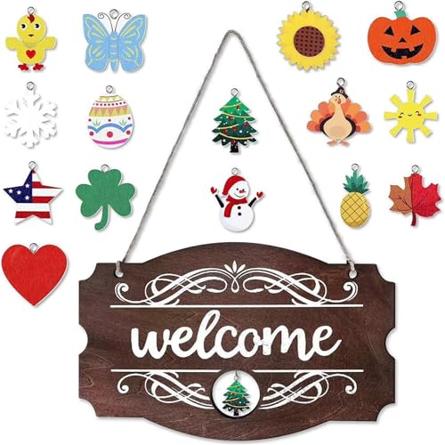 AKTOUR Geschenk Ideen Frau 30 Herbstschild, Jahreszeitenschild, rustikales Holz, Willkommensschild, Wandbehang, Veranda, austauschbar Beleuchteter Bilderrahmen Baby (Brown, 35x23cm) von AKTOUR