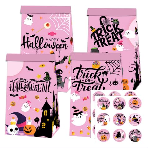 AKTOUR Geschenkband Aus mit 18 runden Aufklebern, Trick- oder Süßigkeitentüten, Halloween-Goodie-Tüten, Papierfüllertüte für Halloween-Party-Snacks, Verpackungsmaterial Geschenkpapier-Set (One Size) von AKTOUR