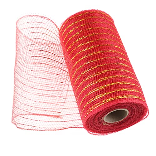 AKTOUR Geschenkpapier Mit Schnittlinien Mesh Weihnachtsgröße Blumen Mesh Wrapping Golddraht Verpackung für Kränze Rolle Weihnachten Gelbe Armbänder Für (Red, One Size) von AKTOUR