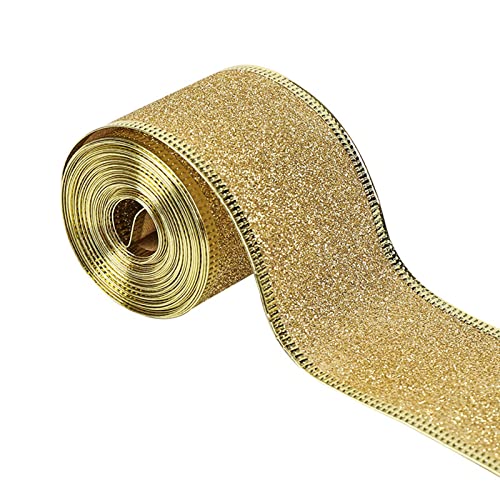 AKTOUR Geschenkpapier Spaß Weihnachtsband mit goldverdrahtetem, glitzernde metallische Geschenkverpackungsbänder für Weihnachtsgeschenkverpackungen, Wintersaison, Festival, Packpapier (Gold, One Siz von AKTOUR