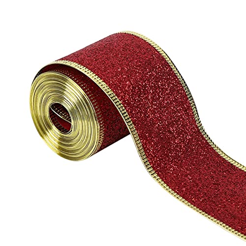 AKTOUR Geschenkpapier Spaß Weihnachtsband mit goldverdrahtetem, glitzernde metallische Geschenkverpackungsbänder für Weihnachtsgeschenkverpackungen, Wintersaison, Festival, Packpapier (Red, One Size von AKTOUR