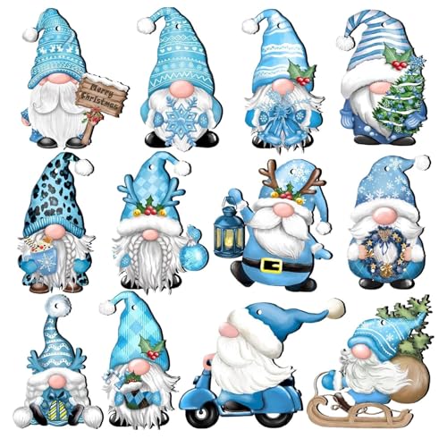 AKTOUR Packpapier Weihnachten Holz Gnome Ornamente Gnome Weihnachten Ornamente Für Weihnachten Baum Dekoration (Blau) Geschenkpapier Vintage-Stil Weihnachten (Sky Blue, 8x8CM) von AKTOUR