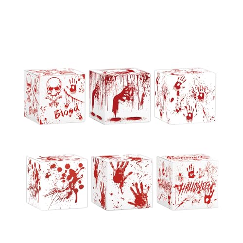 AKTOUR Wrestling-Geschenkpapier Halloween-Plätzchenboxen, Halloween-Süßigkeiten, Halloween-Party, Halloween-Boxen für (B （6 Stück) Gelbe Geschenke Für Weihnachten (White, 7X7X7CM) von AKTOUR