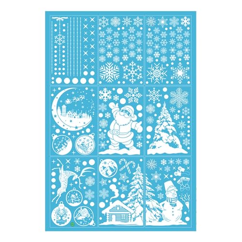 AKTOUR Zimmer Weihnachtsfensteraufkleber für Glasfenster 9 Blatt Weihnachtsfensteraufkleber Schneeflocken Weihnachtsfensteraufkleber für Kinder Feiertagsfensteraufkleber Winter Bosnien (A, One Size) von AKTOUR