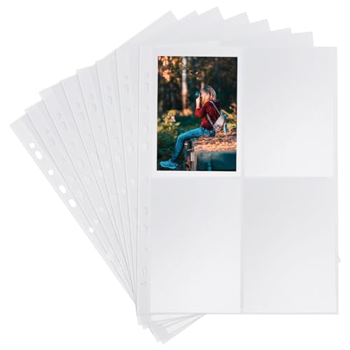 40 Stück Fotohüllen DIN A4, Fotosichthüllen Transparente, A4 Postkartenhüllen 4 Fach Geteilt, Klarsichtfolien mit Metal Ringbuch, von Postkarten Fotos, Nachfüllseiten. von ALAHUGYEF