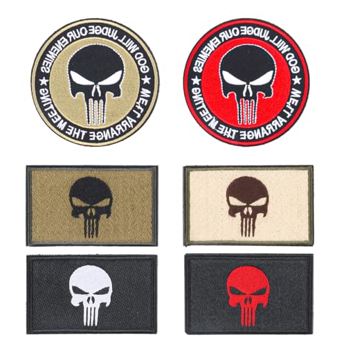 6 STK Klettpatches Klett Militär, Punisher Patch, Skull Punisher Aufnäher, Klett Patches Klett, Militär Patches Aufkleber, Airsoft Patch Klett Abzeichen Militär für Rucksäcke Taktische Kleidung von ALAHUGYEF