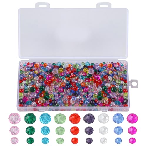 1000 Stk 8 mm/6 mm/4 mm Bunte Crackle Glasperlen, Bunte Bastelperlen mit Löchern, Runde Mixed Split Crackle Glass Lose Perlen zum Basteln von Halsketten, Armbändern, Schmuck von ALAHUGYEF