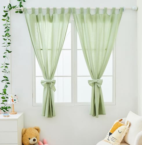 ALAVYA HOME® Vorhang Schlaufen (2 St) Lichtschutz I 100% Bio-Baumwolle GOTS zertifizierter I Vorhänge 100 x 150 cm Kurz 2er-Set für Kinderzimmer, Wohnzimmer Schlafzimmer mit niedlicher Schleife von ALAVYA HOME