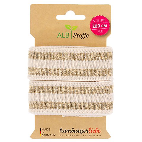 Albstoffe Bio-Band "Stripe Me Glam" mit Glitzer, creme/gold, 2 m von ALB Stoffe